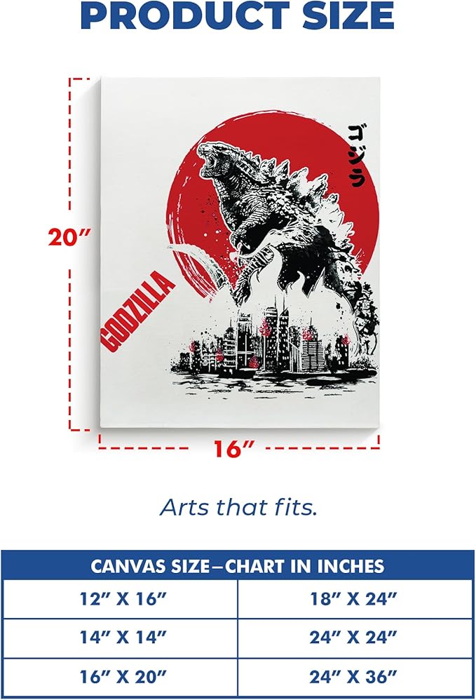 Godzilla Wall Canvas Set of 1 Set of 1 - 16x20