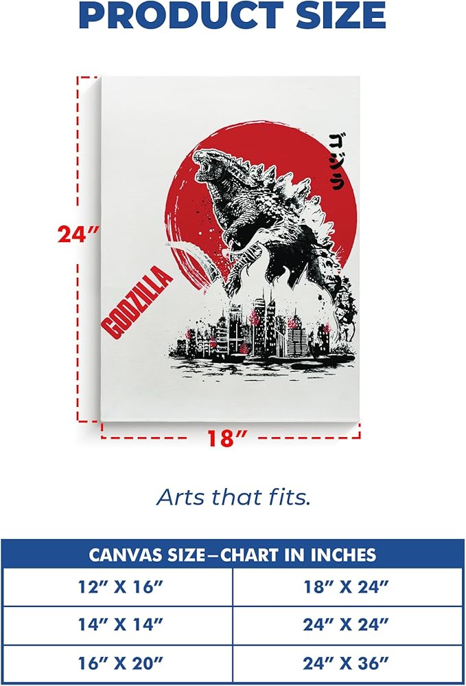 Godzilla Wall Canvas Set of 1 Set of 1 - 18x24