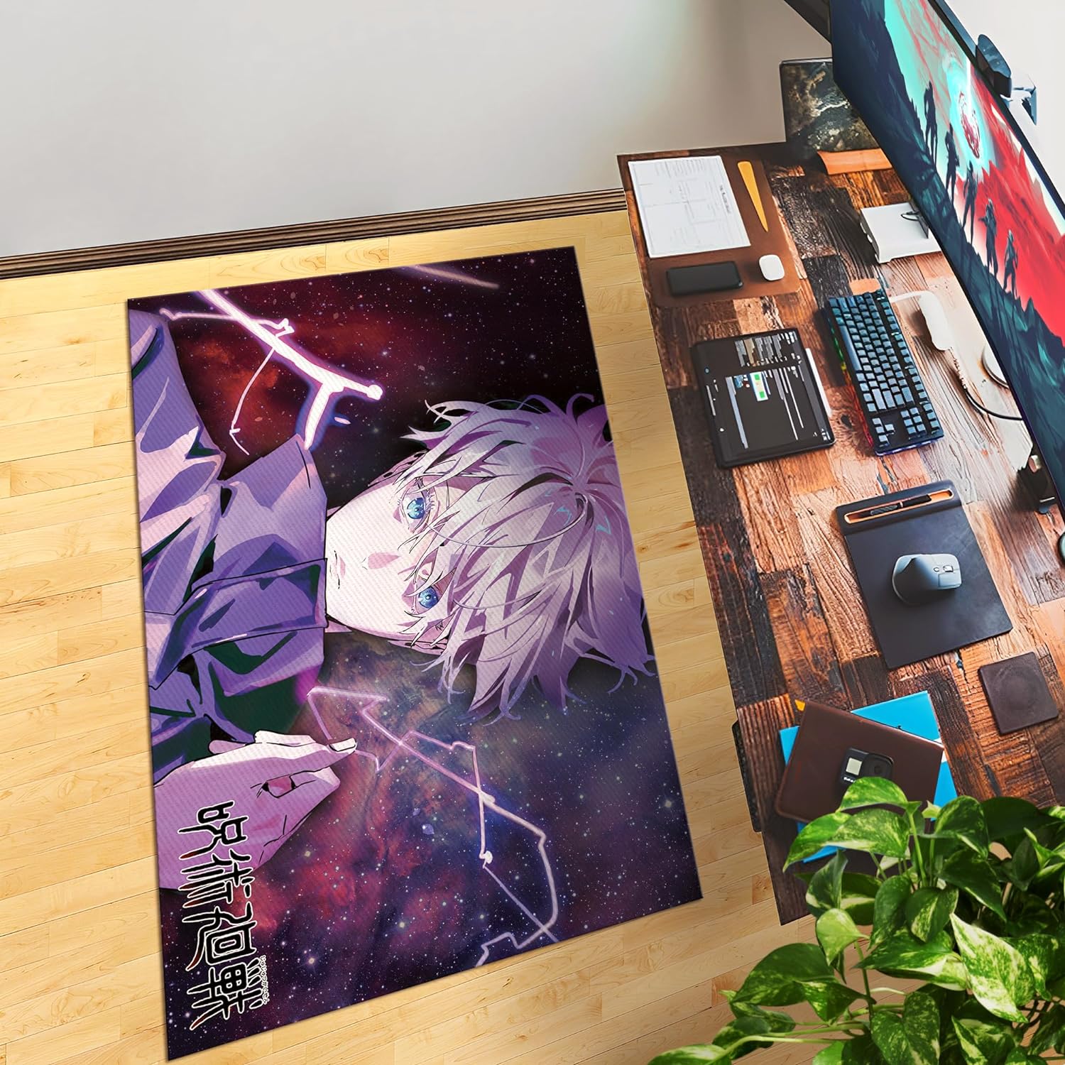 Satoru Gojo Design Gaming Rug - 62x40 inches, Anime-inspired decor, Premium Quality