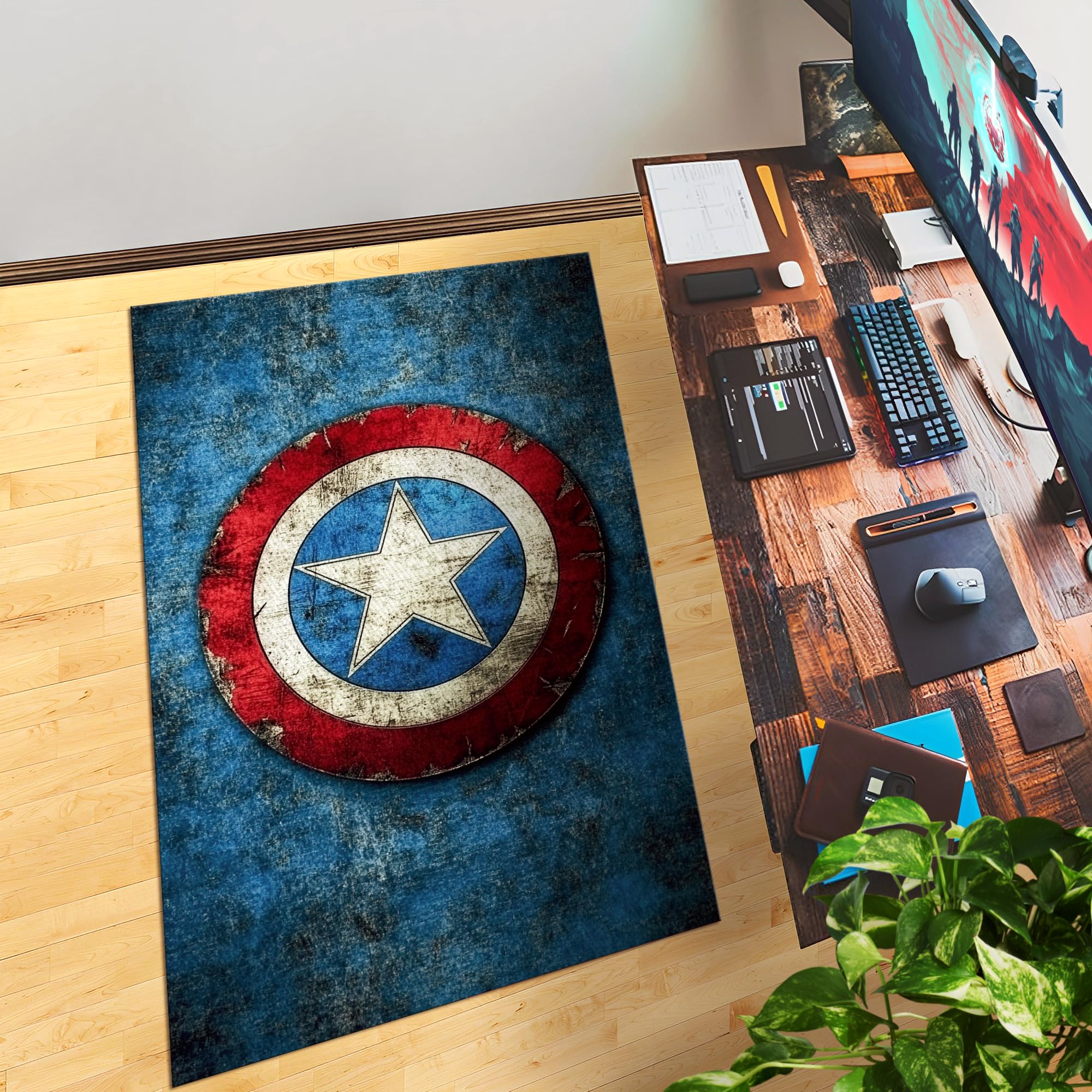 Captain America Shield Decor Rug- 62x40 inches