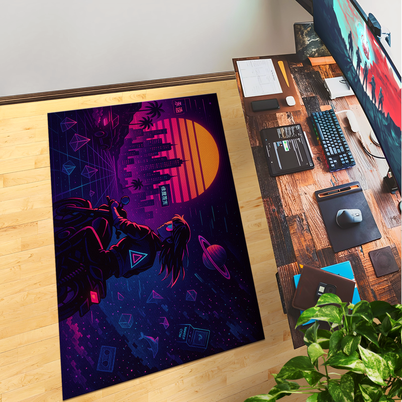 Vapor Wave Neon Inspired Decor Rug- 62x40 inches
