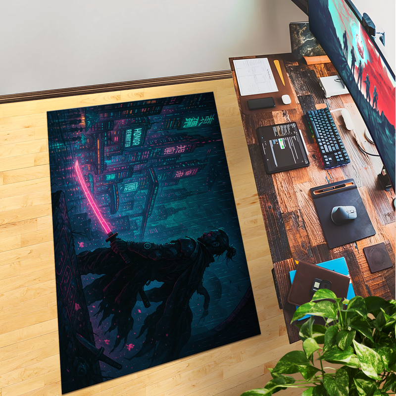 Samurai Cyber Punk Inspired Decor Rug- 62x40 inches