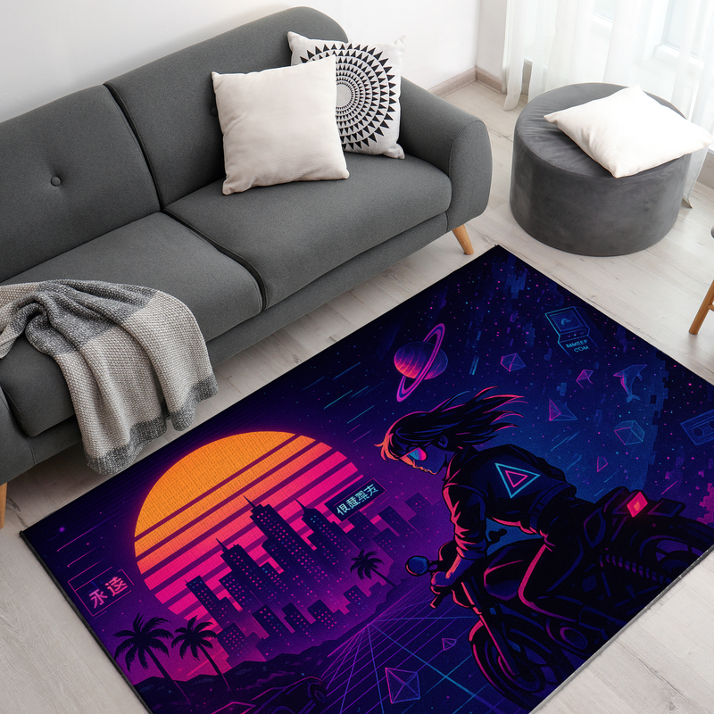 Vapor Wave Neon Inspired Decor Rug- 62x40 inches