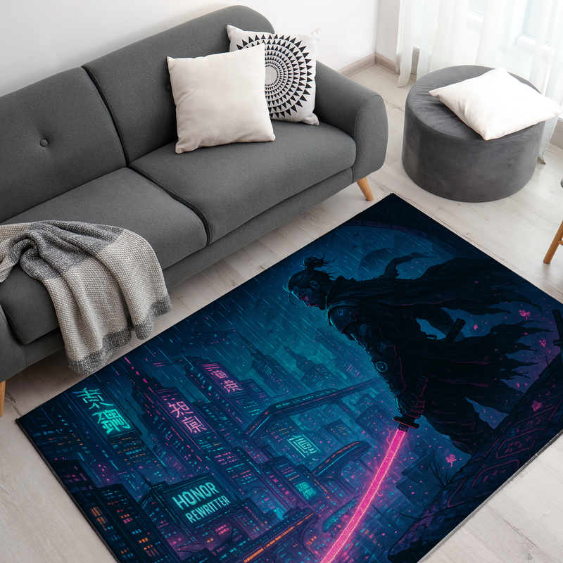Samurai Cyber Punk Inspired Decor Rug- 62x40 inches