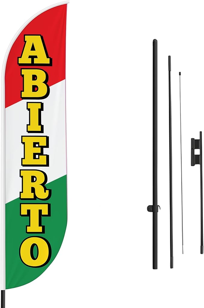 Abierto Sign Feather Flag / Swooper Flag