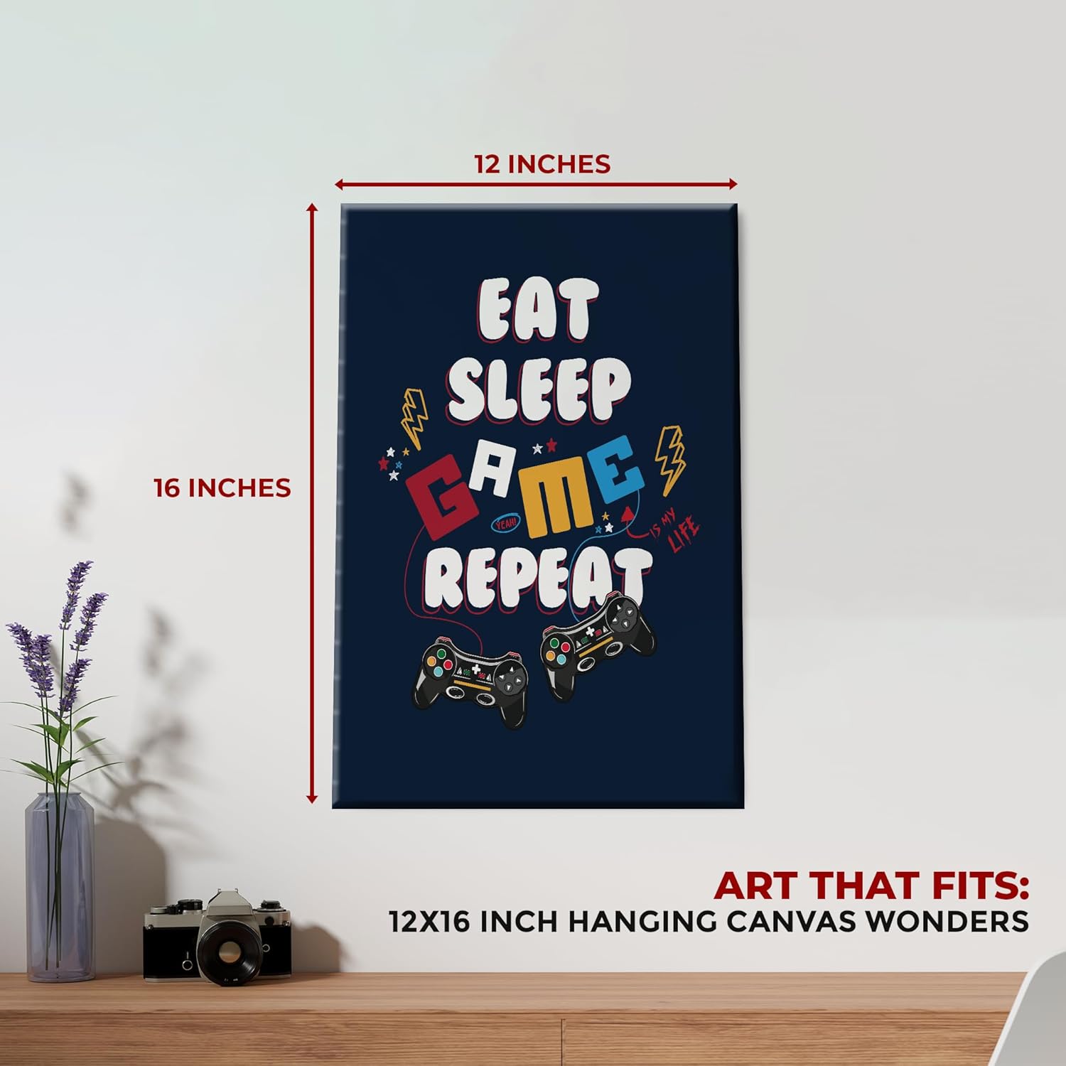 Eat Sleep Game Repeat Wall Canvas Set of 1