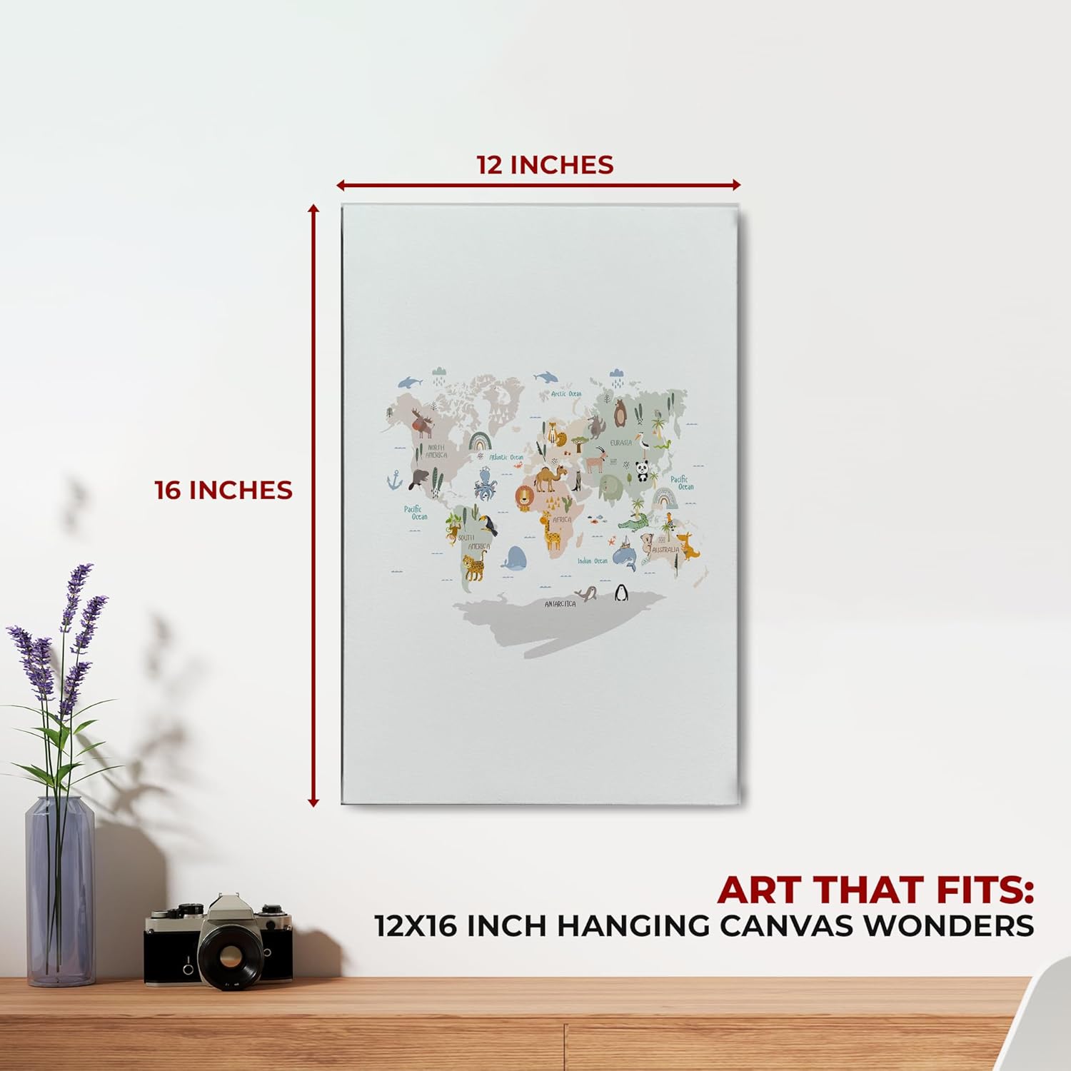 Kids World Map Wall Canvas Set of 1