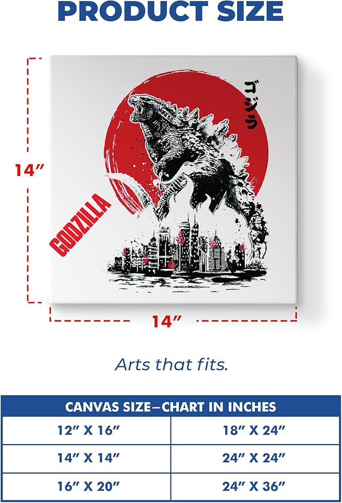 Godzilla Wall Canvas Set of 1 Set of 1 - 14x14