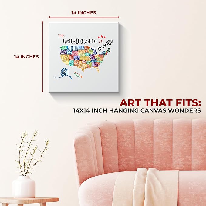 Rainbow USA Map Wall Canvas Set of 1