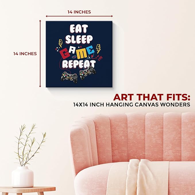 Eat Sleep Game Repeat Wall Canvas Set of 1