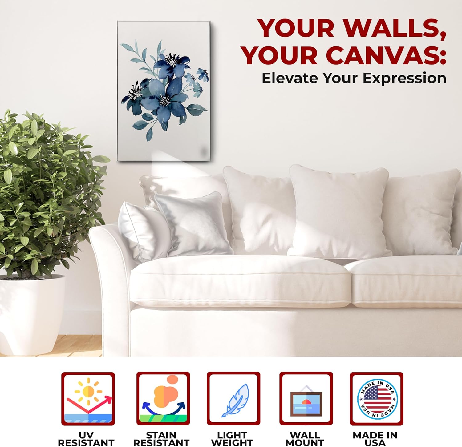 Blue flower Wall Canvas Set of 1