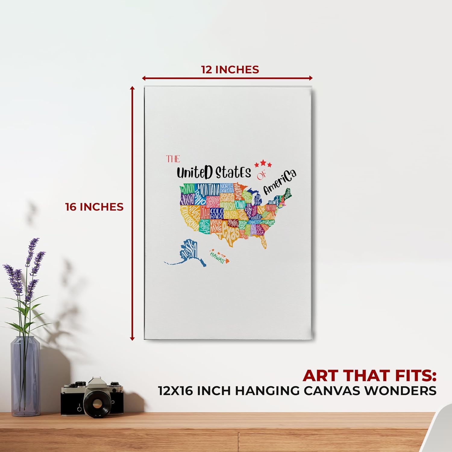 Rainbow USA Map Wall Canvas Set of 1