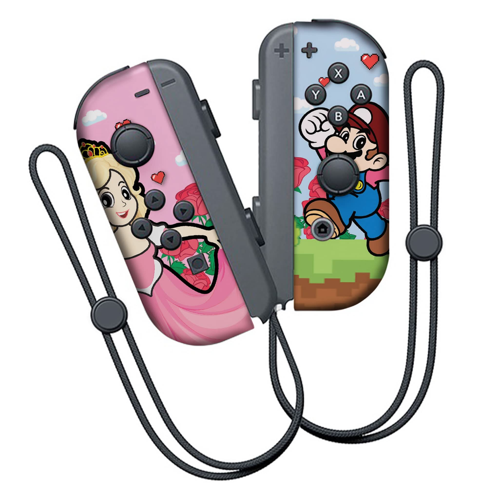 Mario & Princess Nintendo Switch Joycons with Advanced Permanent Hydro-Dip Technology.