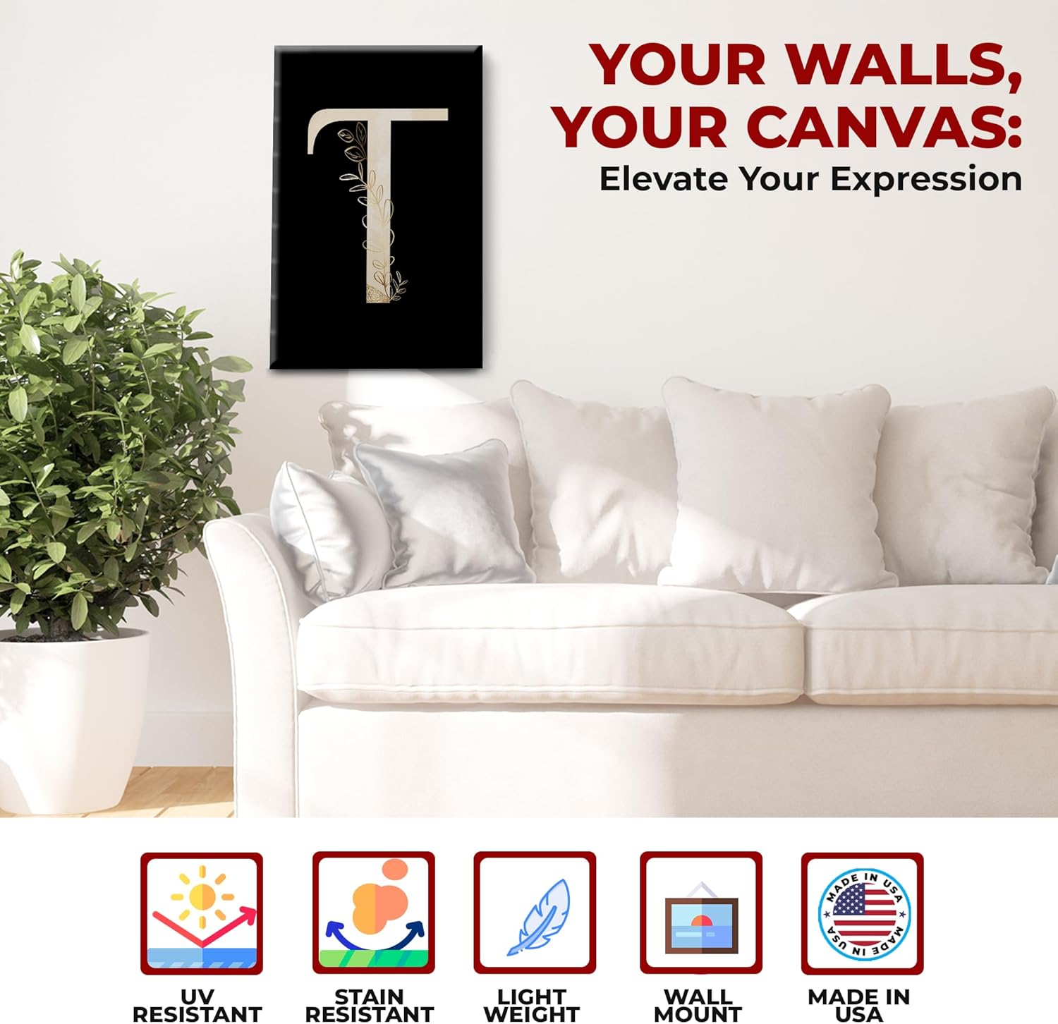 Letter T Wall Canvas Set of 1