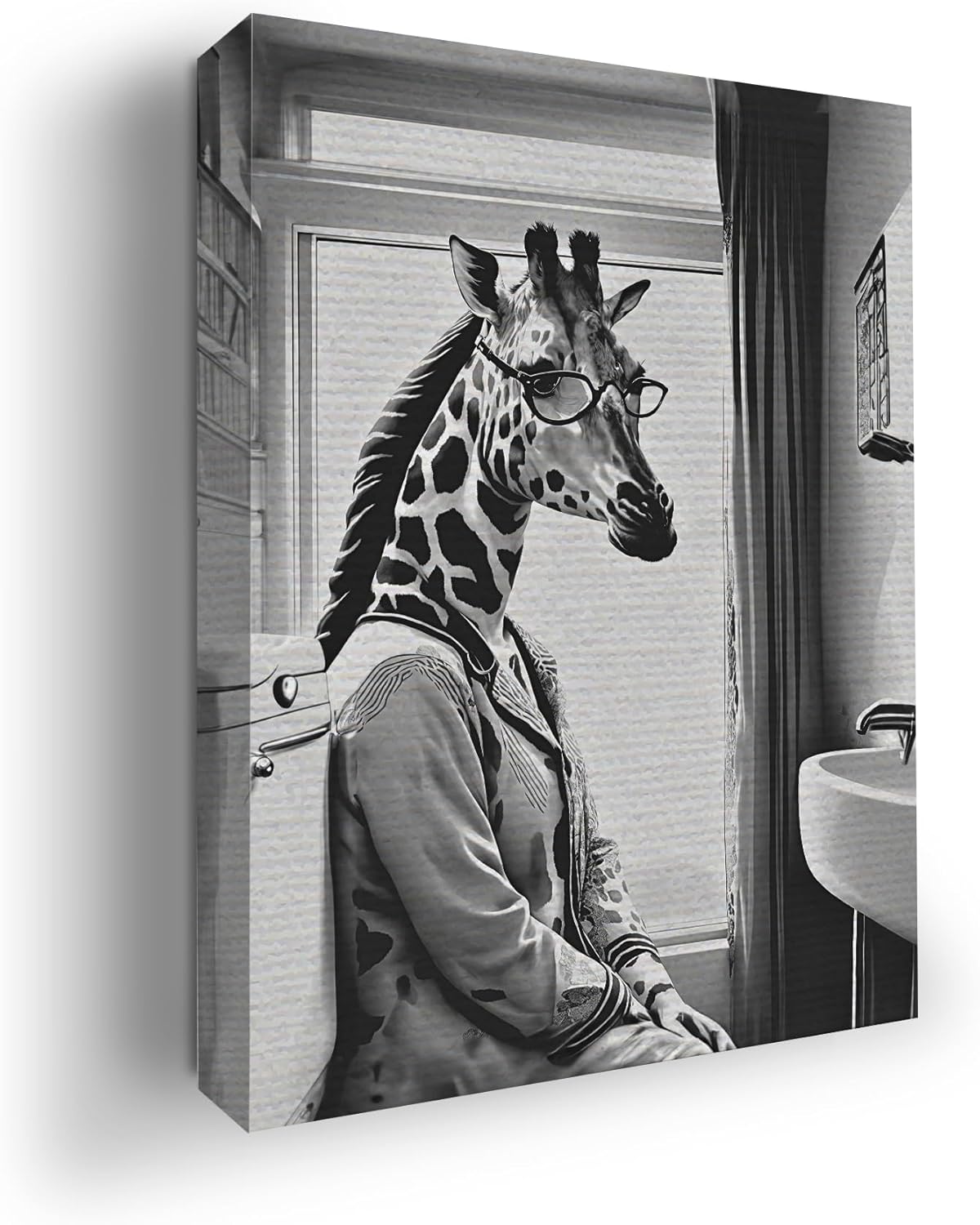 Giraffe on Toilet Seat Wall Canvas Set of 1