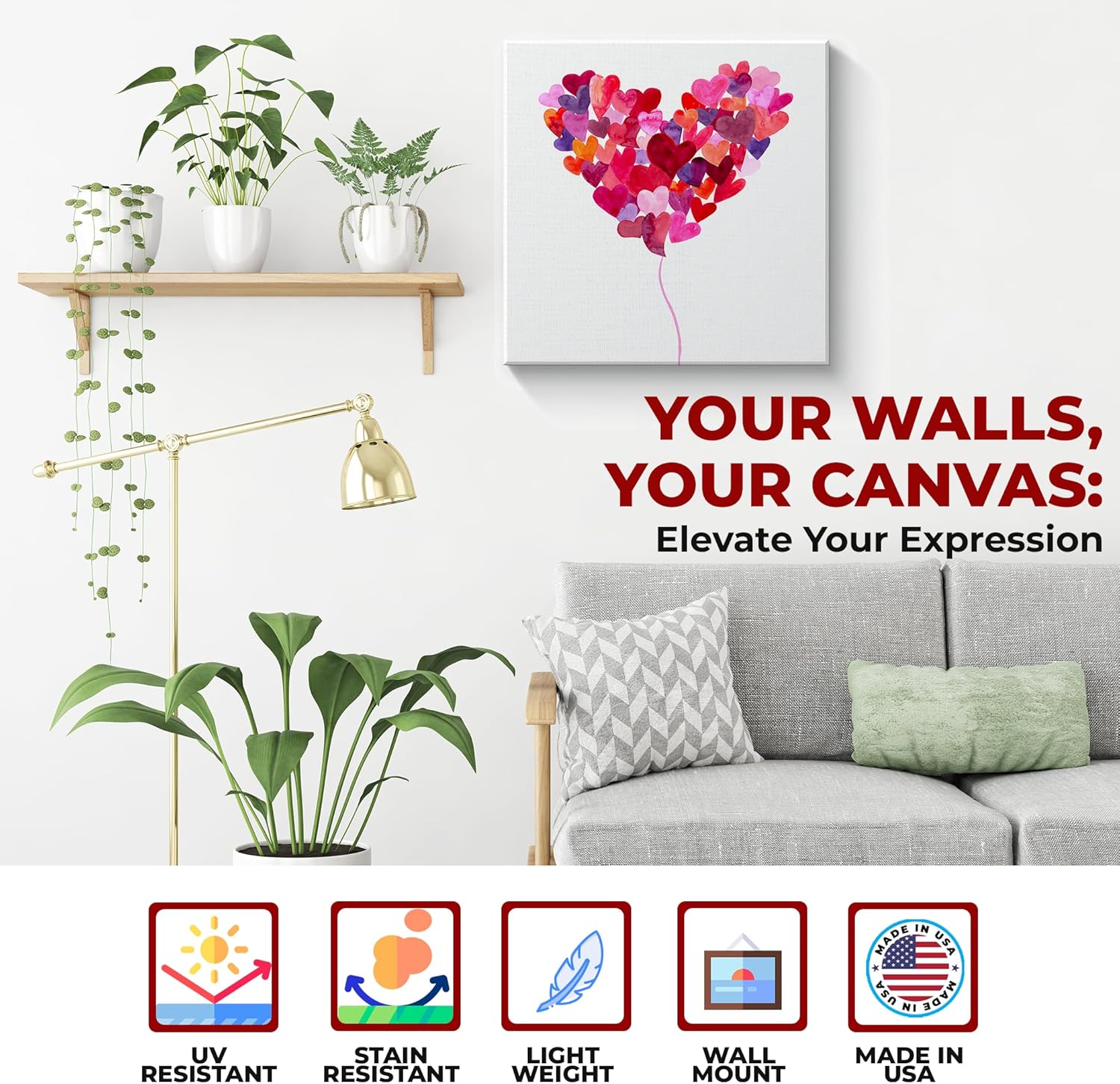 Hearts Wall Canvas Set of 1