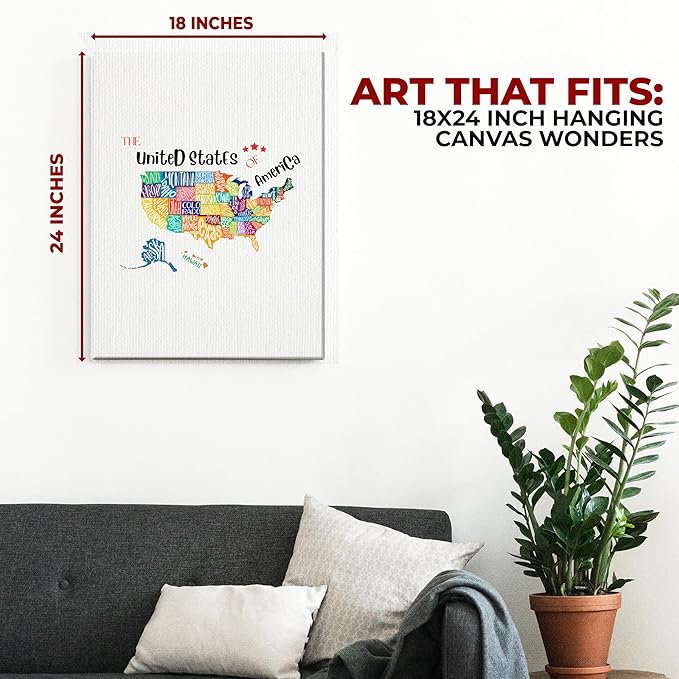 Rainbow USA Map Wall Canvas Set of 1