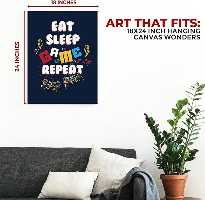 Eat Sleep Game Repeat Wall Canvas Set of 1