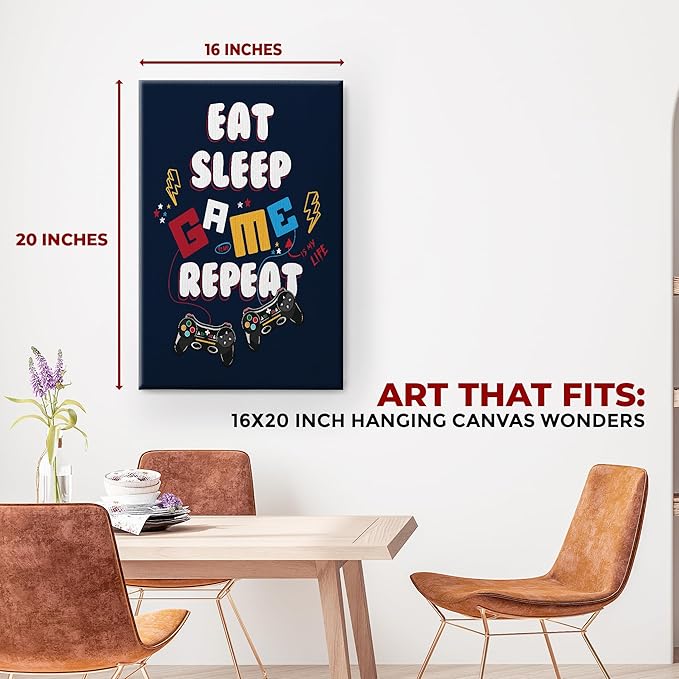 Eat Sleep Game Repeat Wall Canvas Set of 1