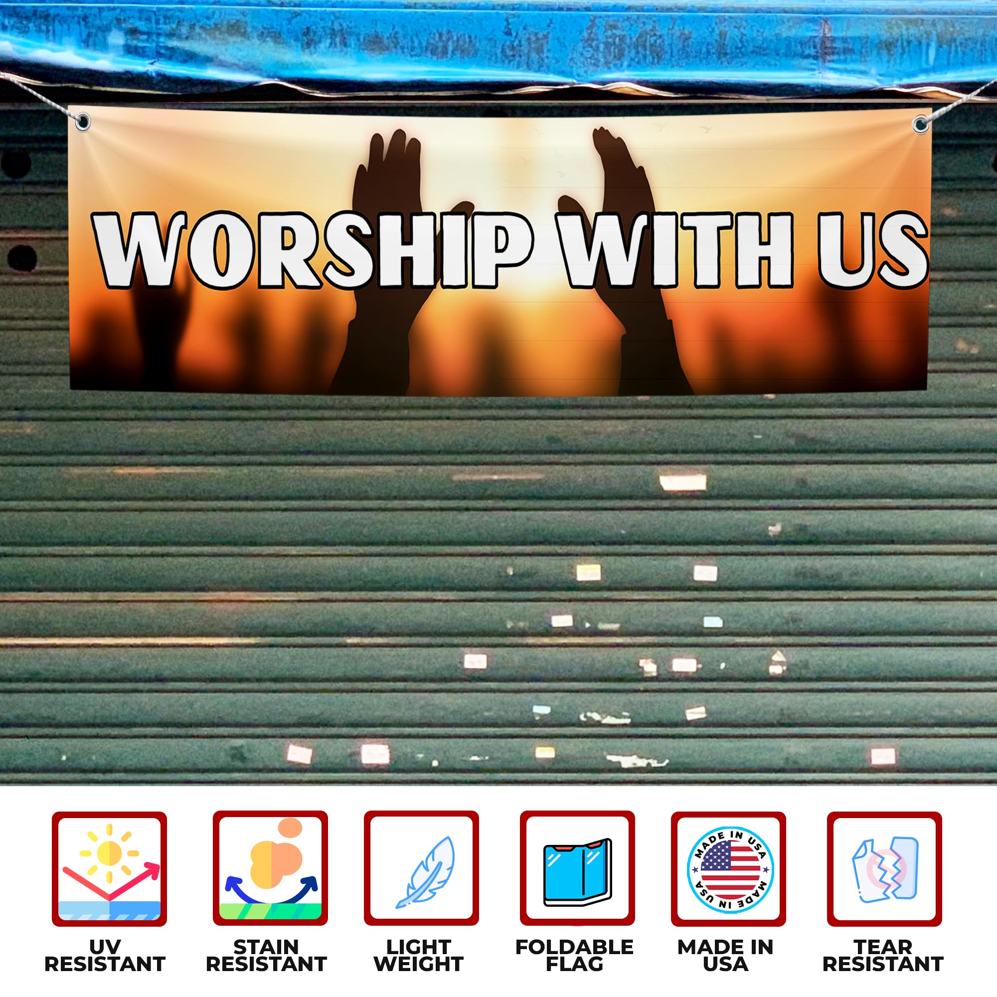 Worship With Us Large Banner