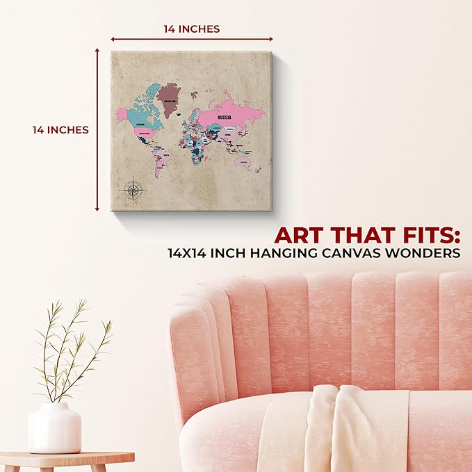 Pink World Map Wall Canvas Set of 1