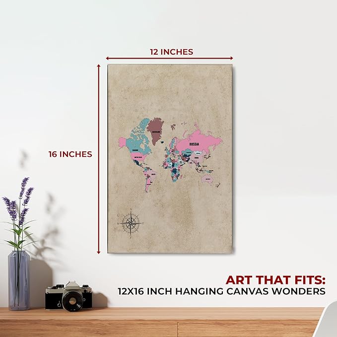 Pink World Map Wall Canvas Set of 1