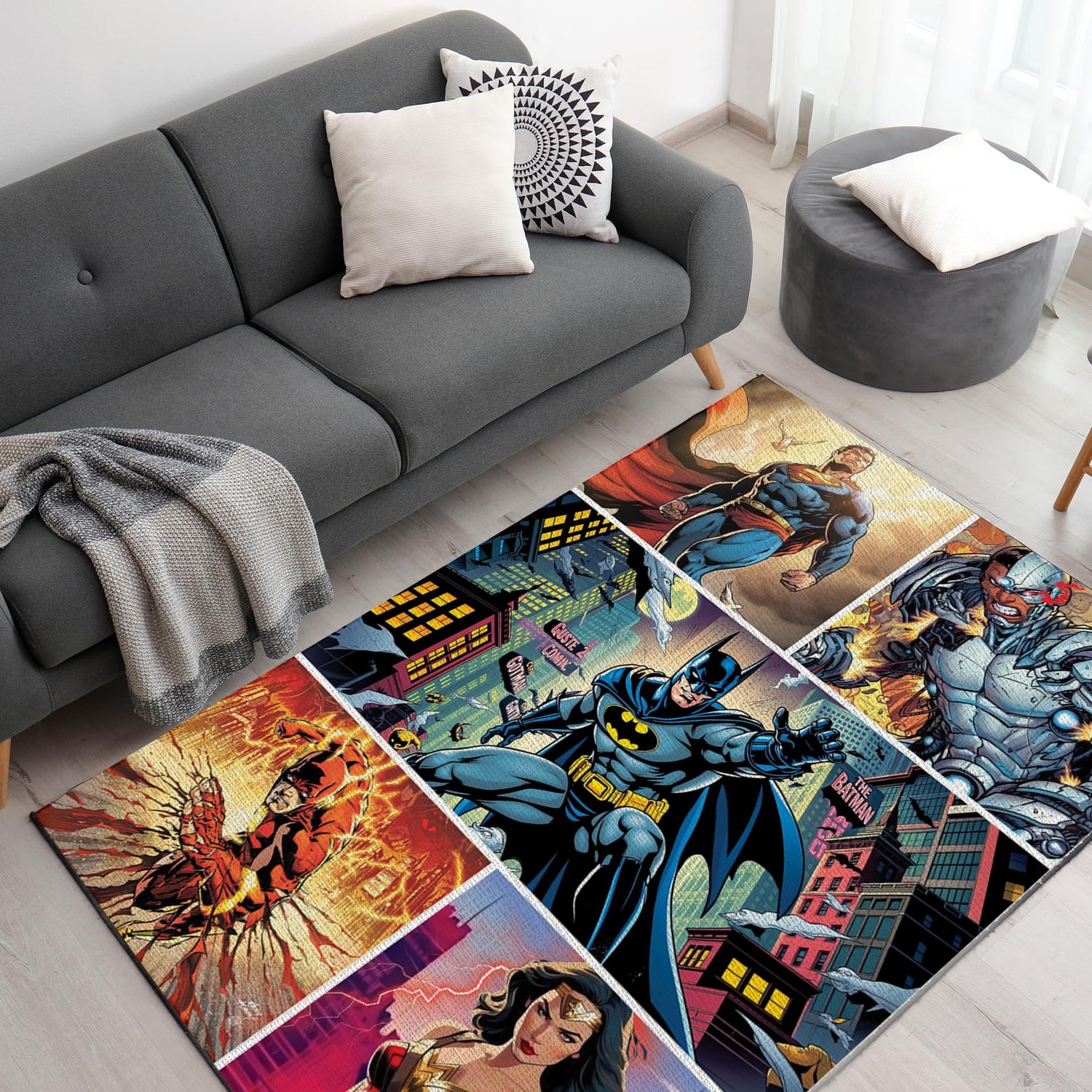 Justice League Comic-Inspired Decor Rug- 62x40 inches