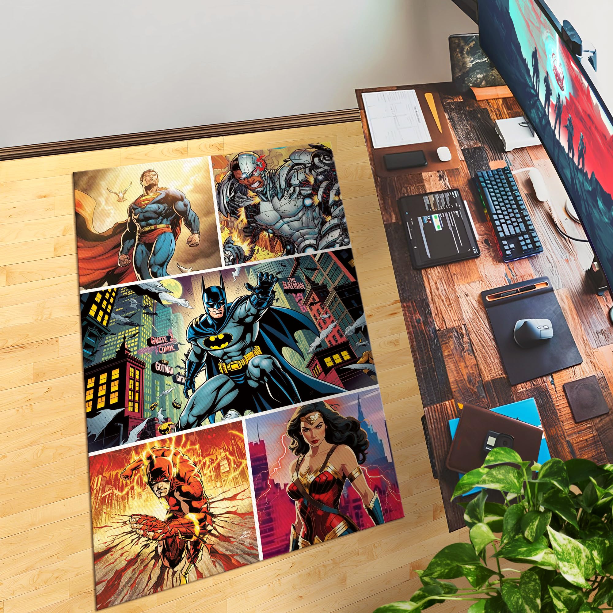 Justice League Comic-Inspired Decor Rug- 62x40 inches