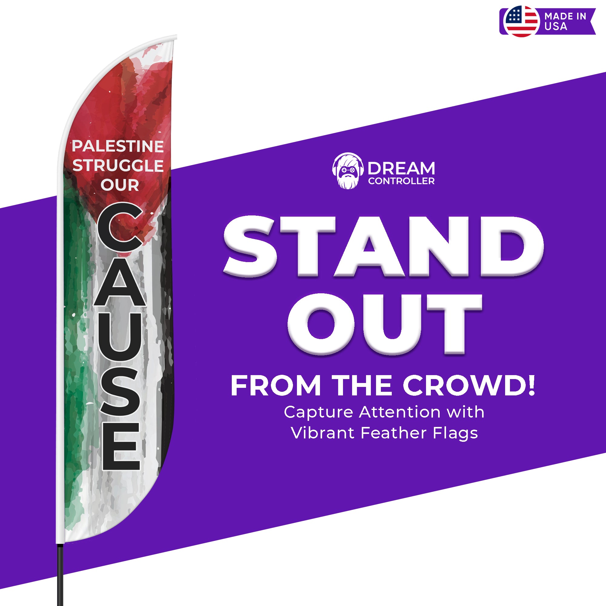 'Palestine's Struggle, Our Cause' Feather Flag – Premium Quality and Versatility