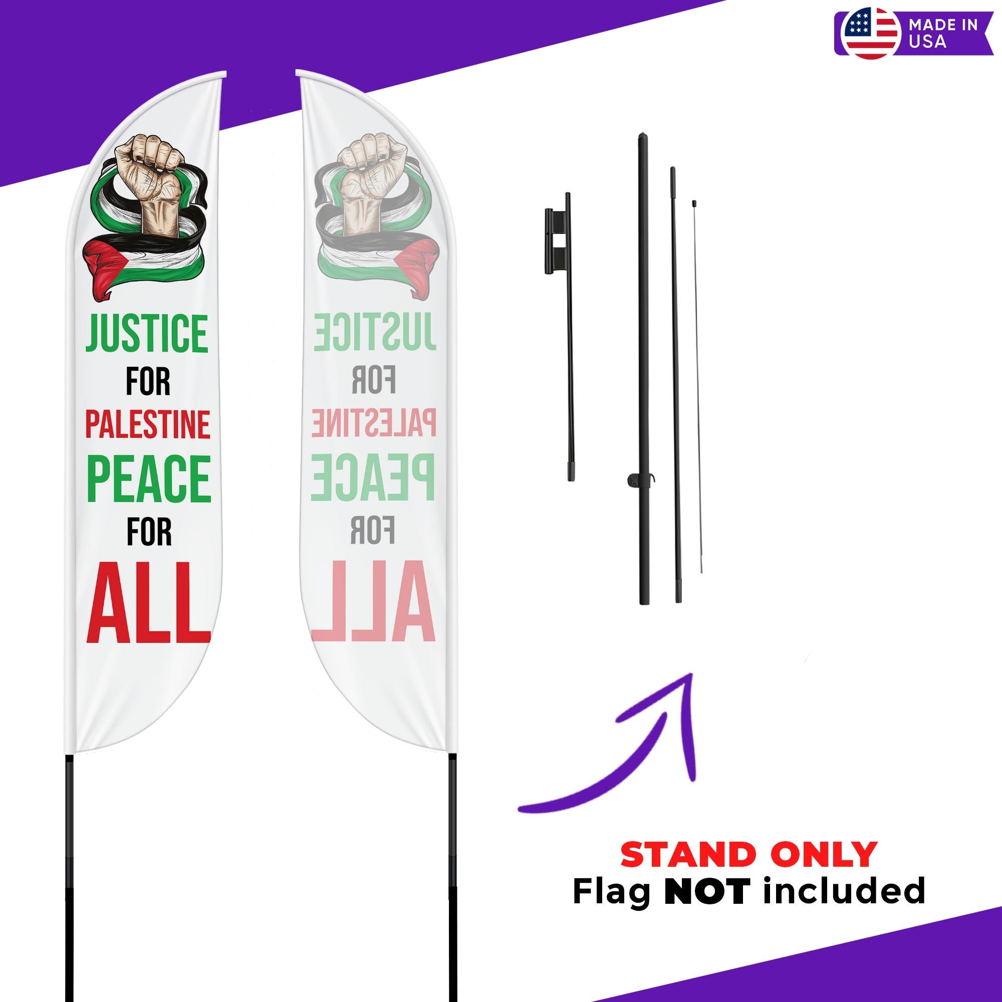 'Justice for Palestine, Peace for All' - Feather Flag