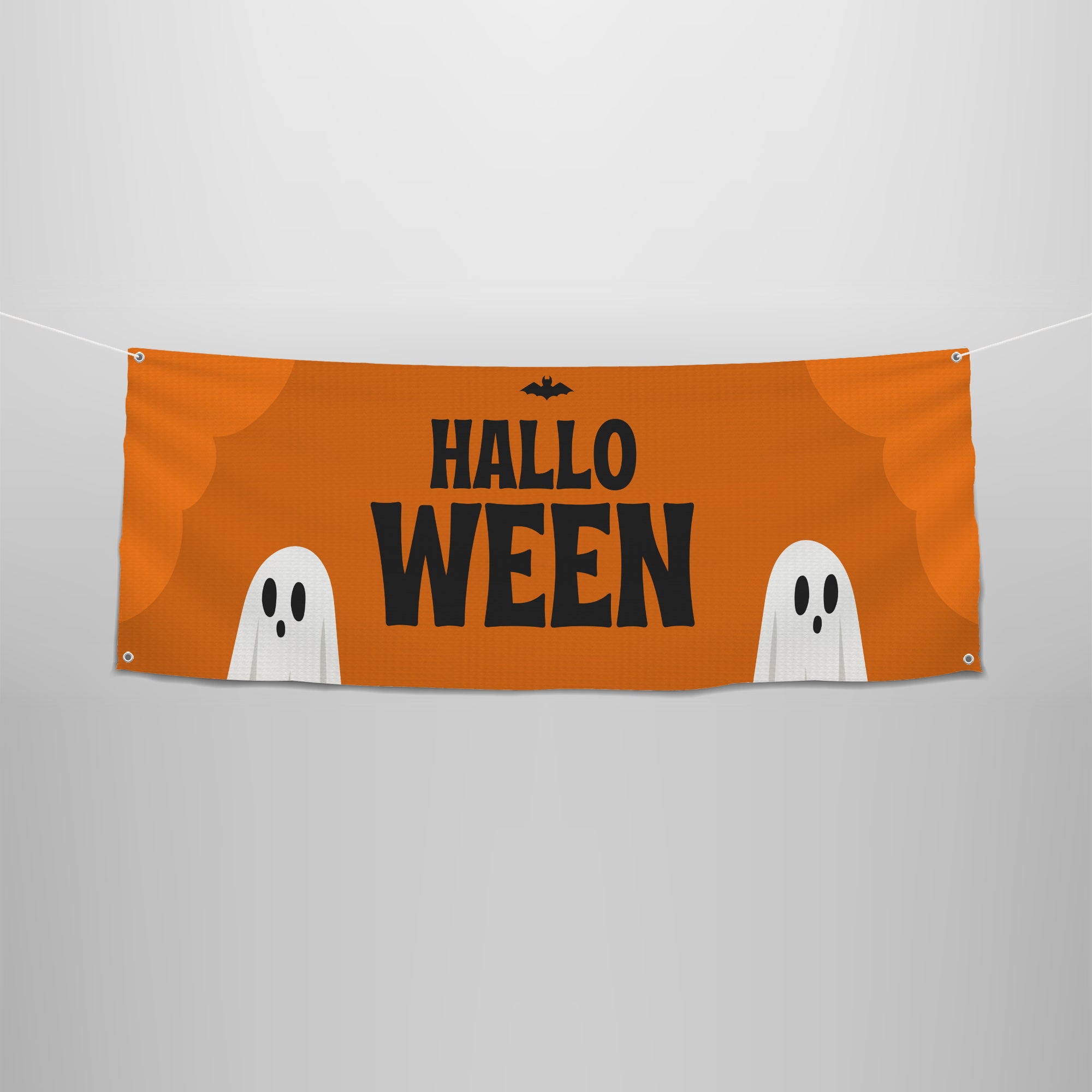 Orange Ghost Halloween Banner - Adorable Ghost Illustration, Weather-Resistant, Quick Setup
