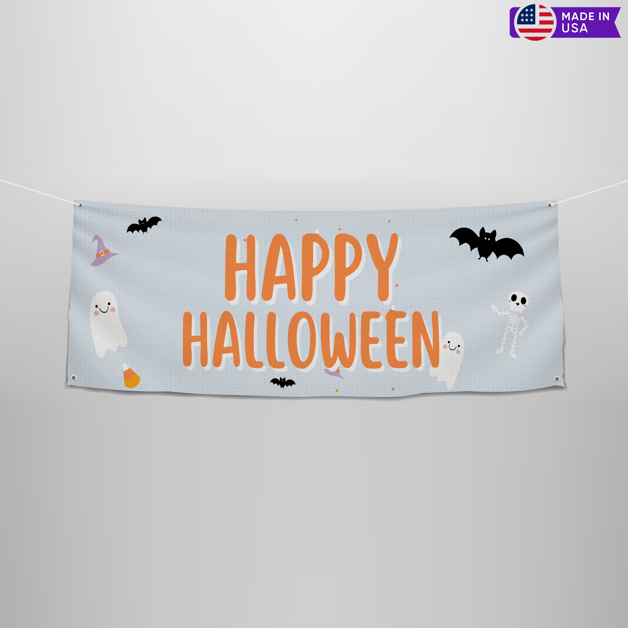 Happy Halloween Bat Ghosts Large Banner with Spooktacular Features