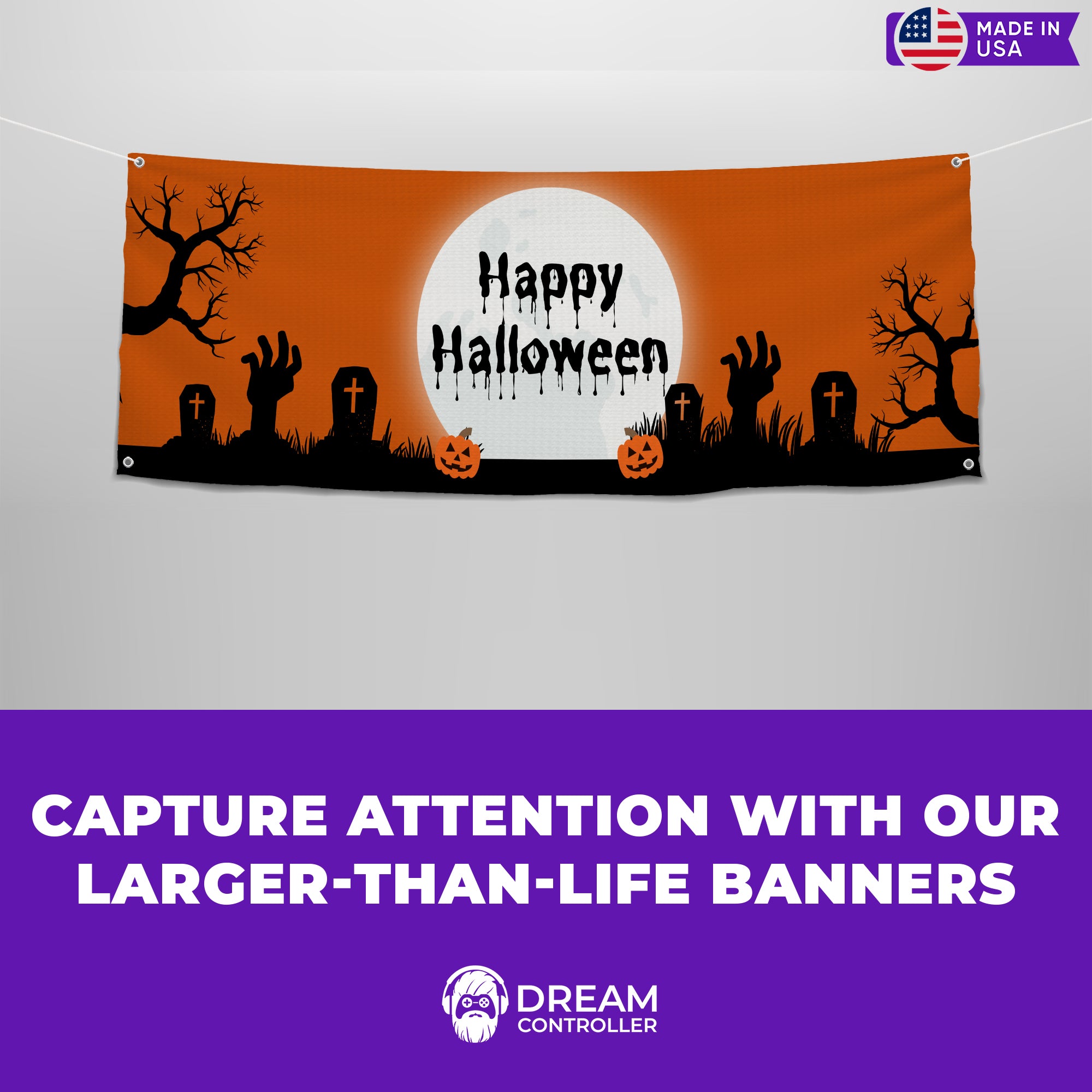 Happy Halloween Banner - Eerie Artwork, Weatherproof, and Creepy Design