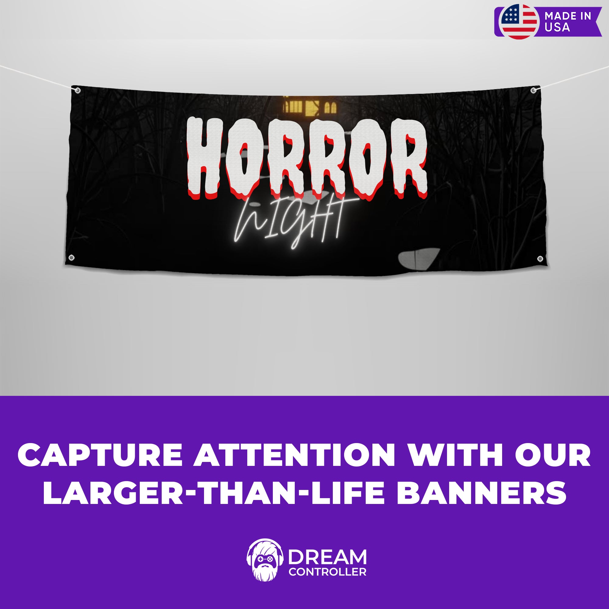 Horror Night Black Halloween Banner - Superior quality, Fade-resistant fabric