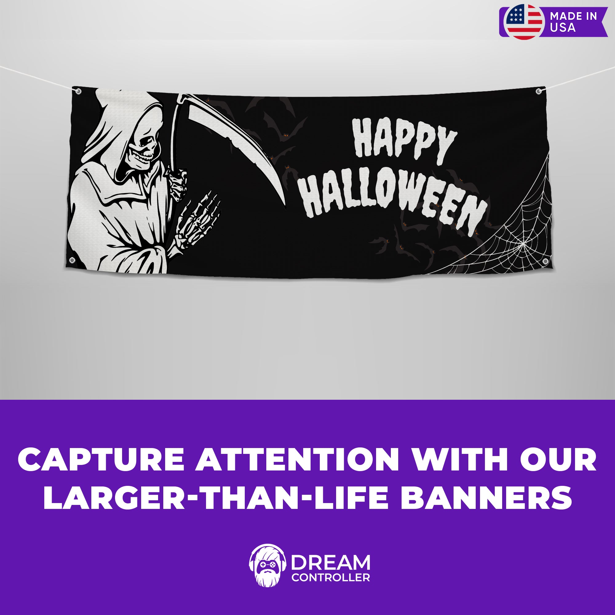 Reaper's Halloween Banner - Stunning Visual Impact, Sturdy Grommets, Versatile Display Options