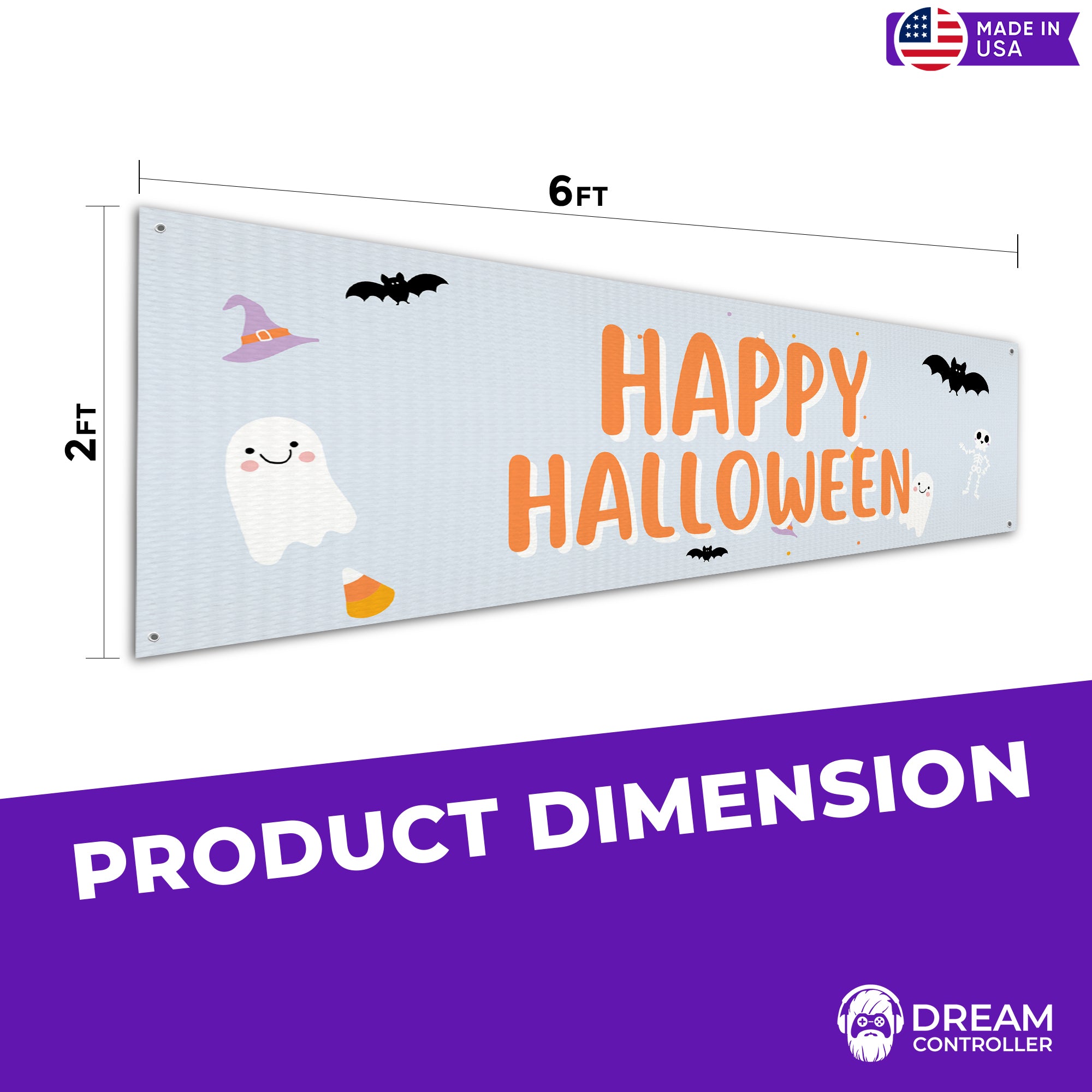 Happy Halloween Bat Ghosts Large Banner with Spooktacular Features
