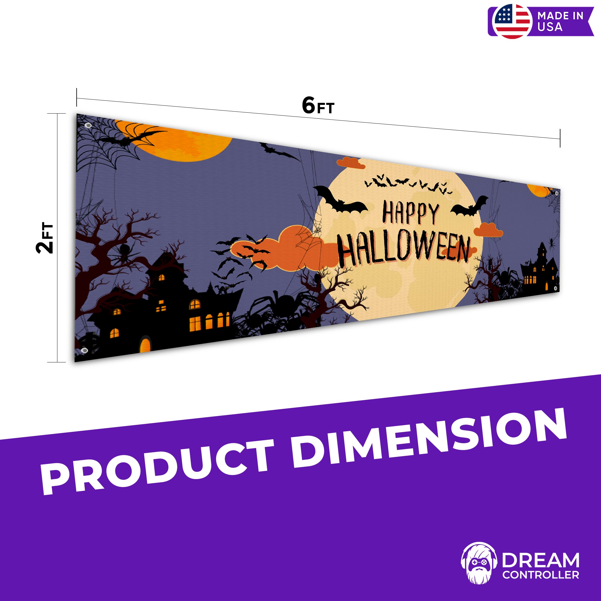 Halloween Moon and Bats Large Banner - Moonlit Magic, Vibrant & Fade-Resistant