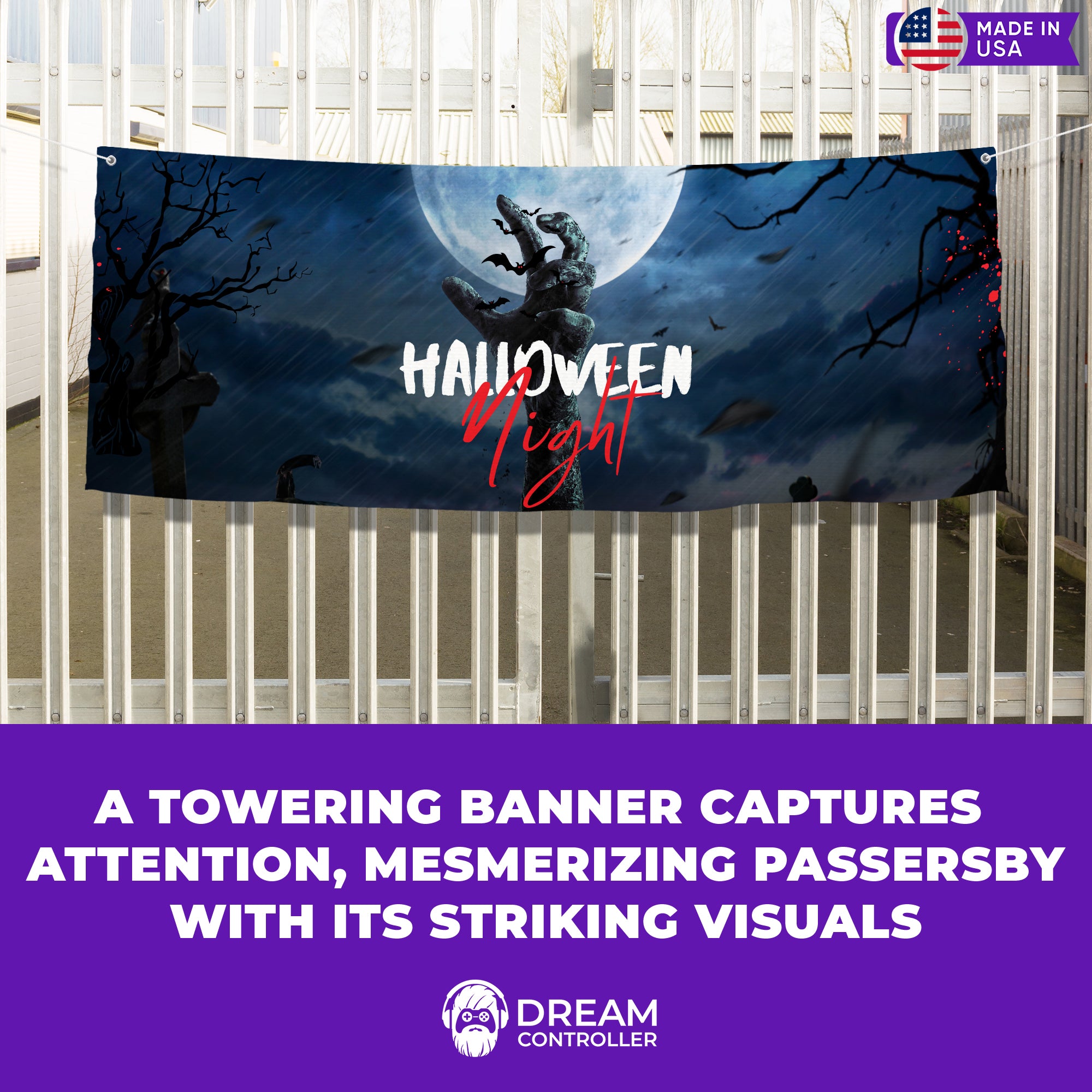 Halloween Night Large Banner - Moonlit Elegance, Customizable Sizes, and Easy Installation