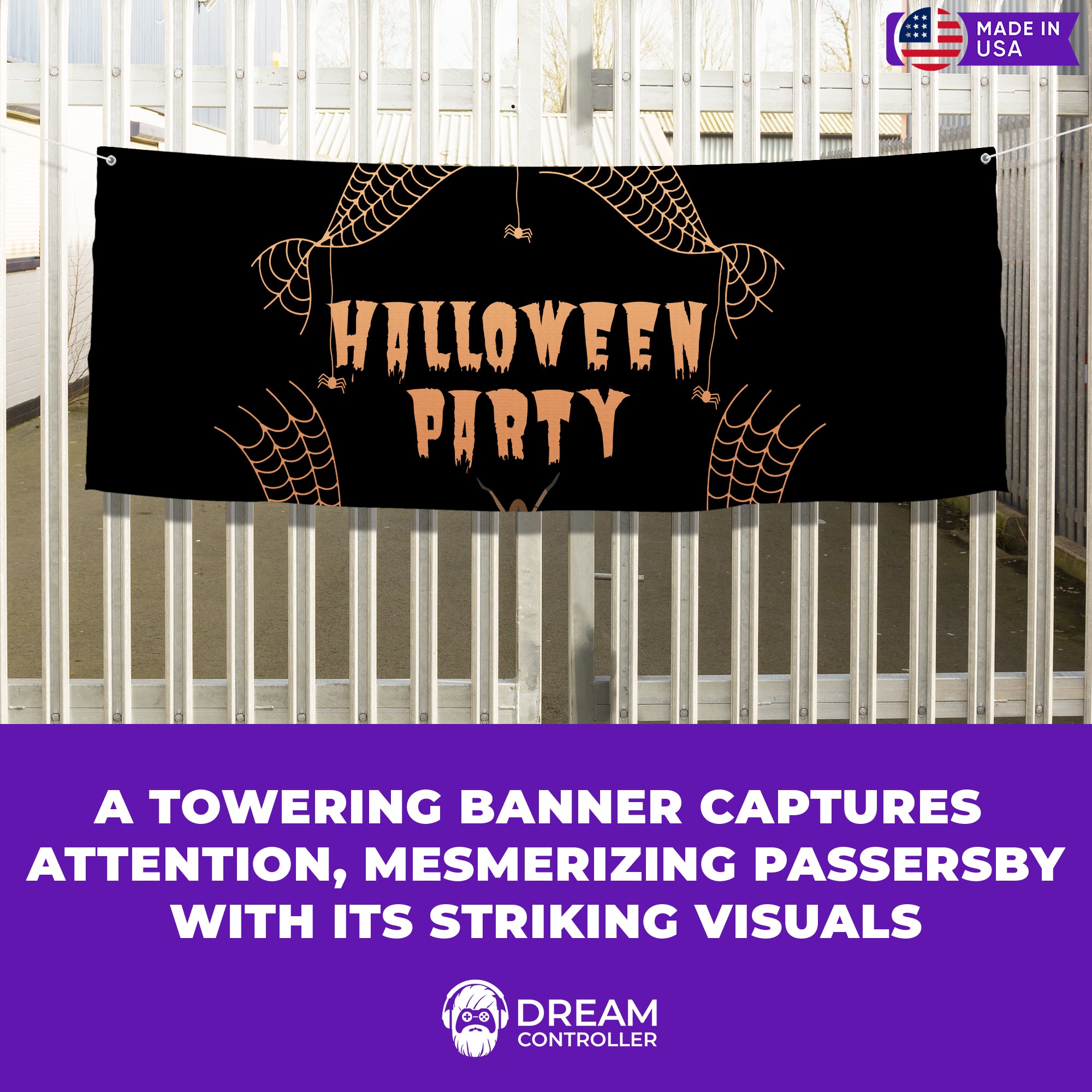 Black Halloween Party Banner - Fade-Resistant, Easy to Install