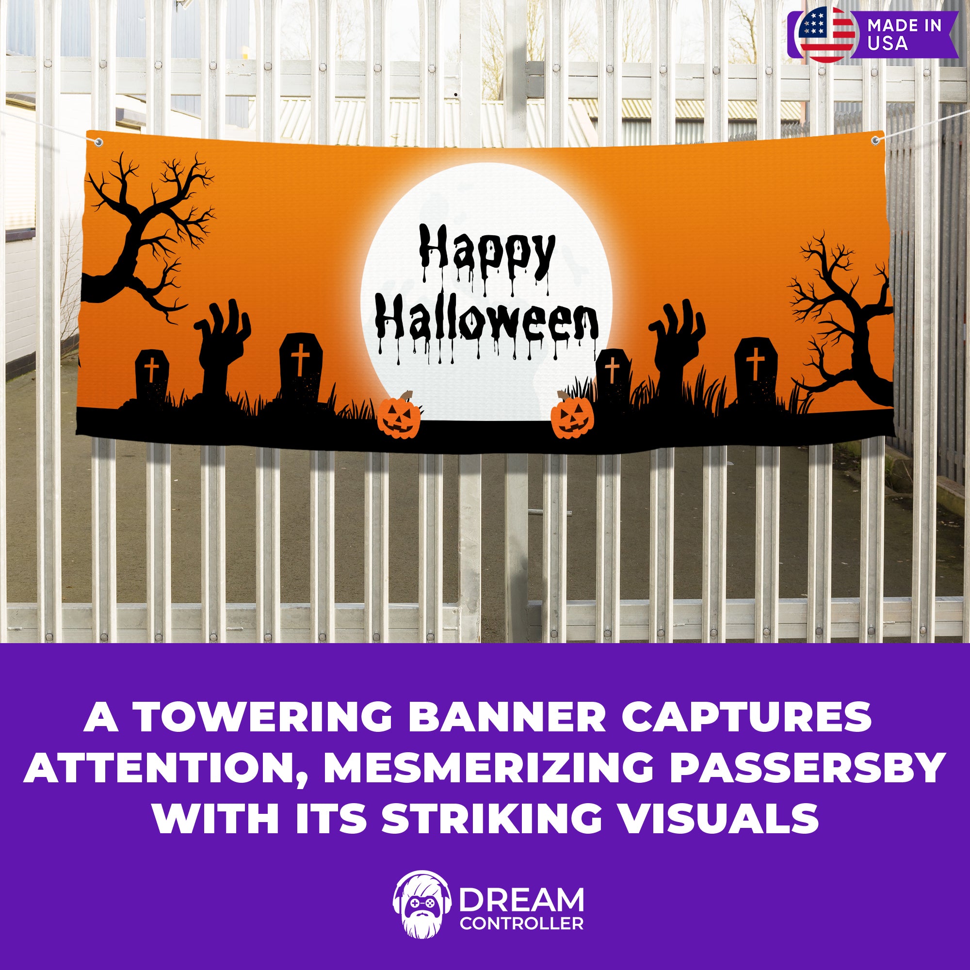 Happy Halloween Banner - Eerie Artwork, Weatherproof, and Creepy Design