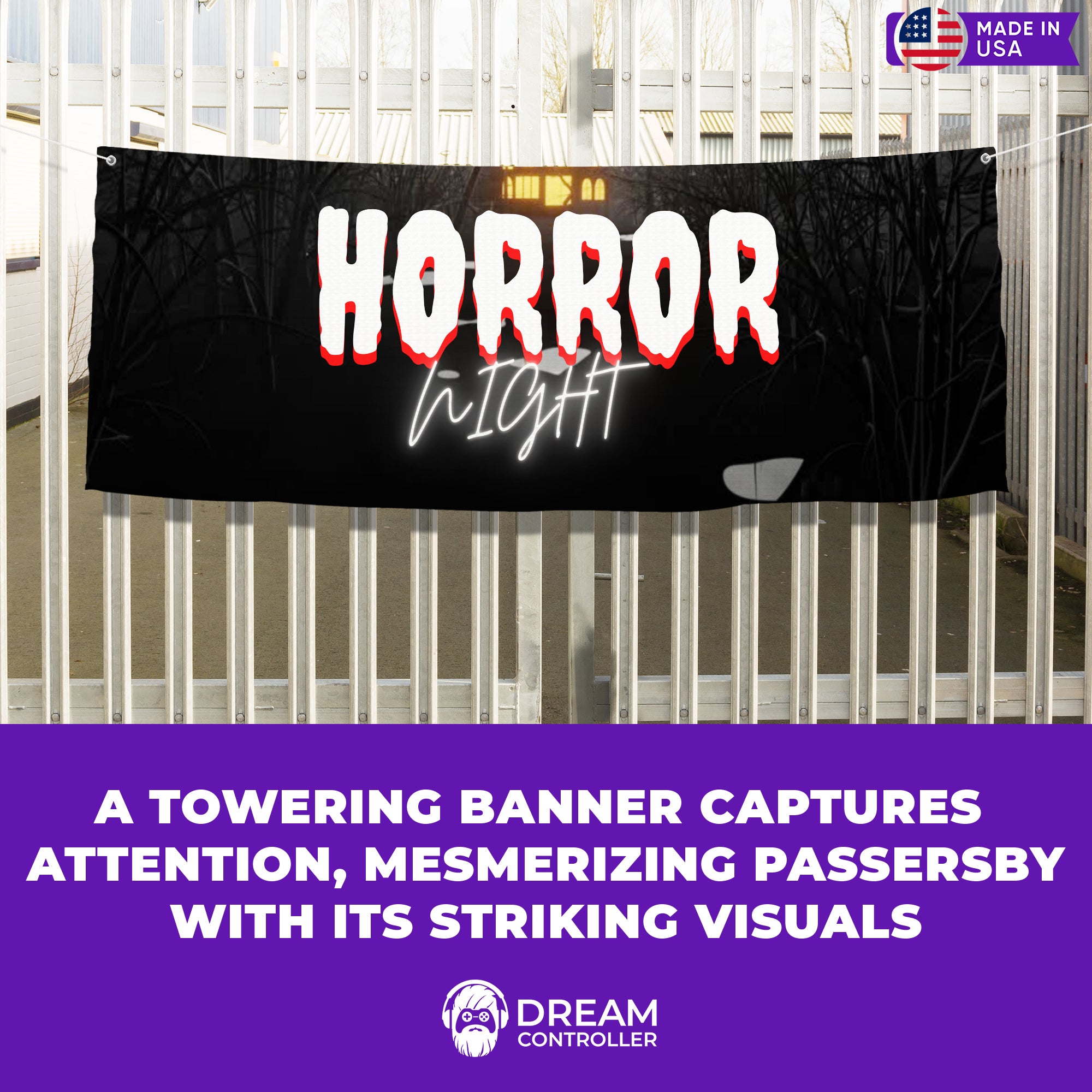 Horror Night Black Halloween Banner - Superior quality, Fade-resistant fabric