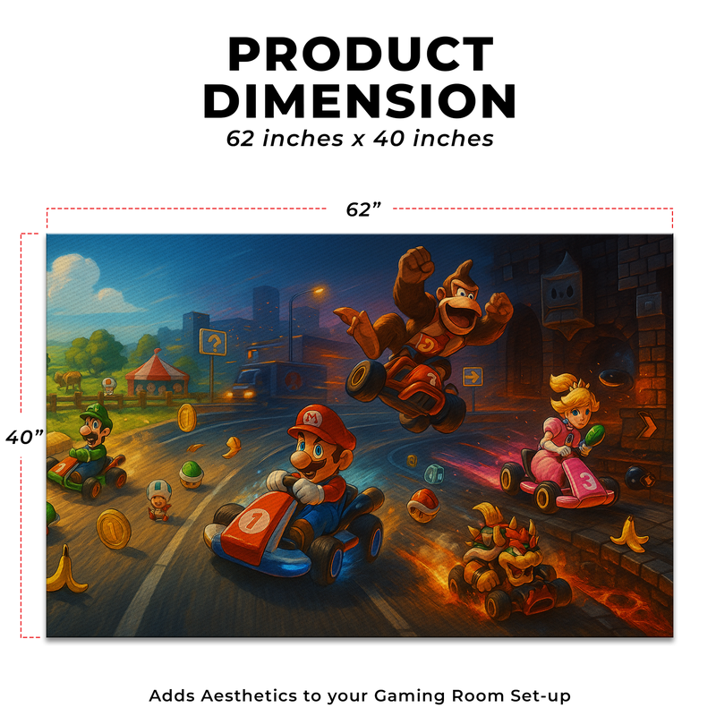 Mario Kart Inspired Decor Rug- 62x40 inches