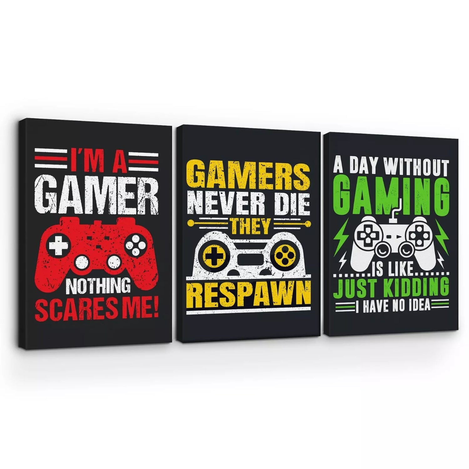 Gamers Never Die Wall Canvas Set of 3 - 16x24
