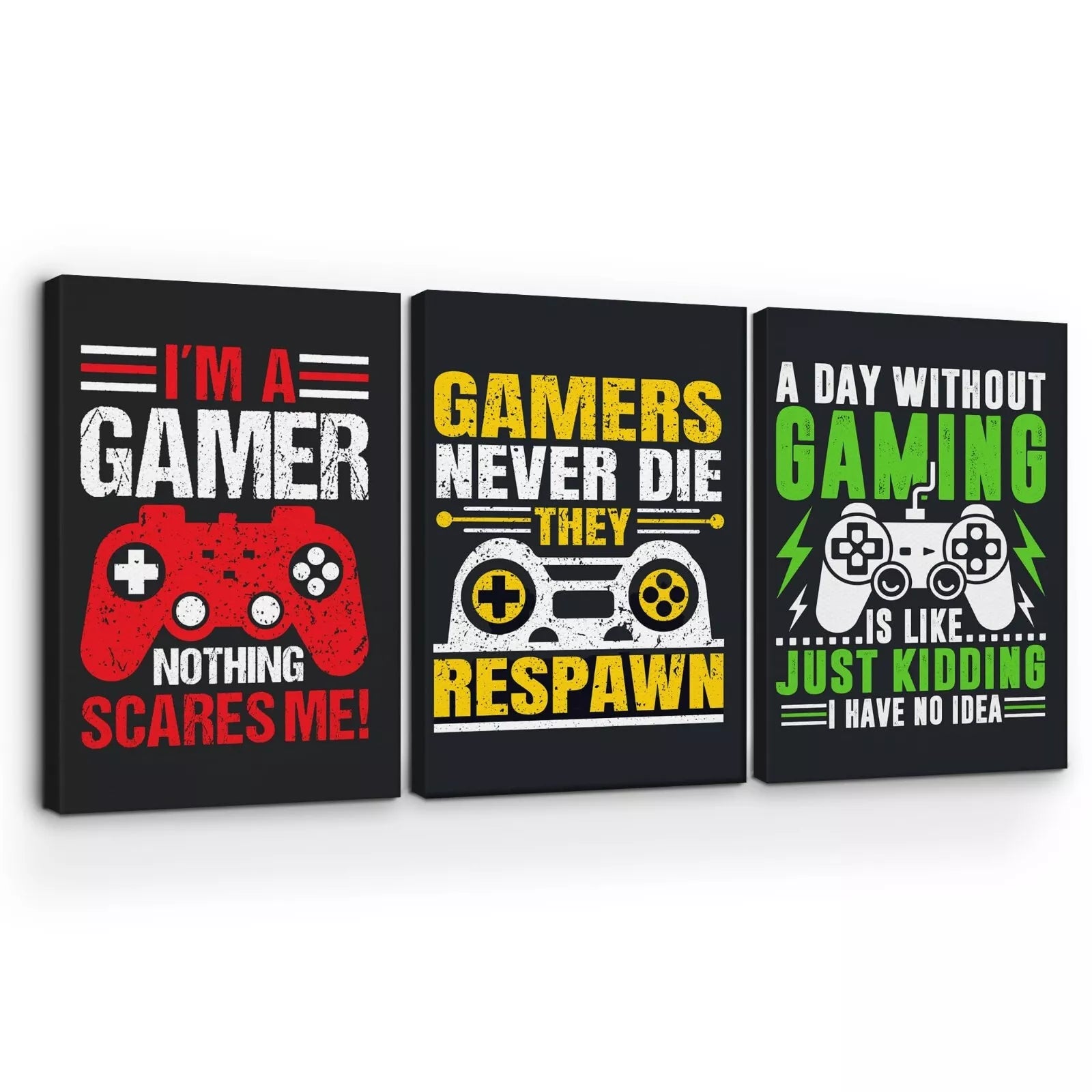 Gamers Never Die Wall Canvas Set of 3 - 16x24