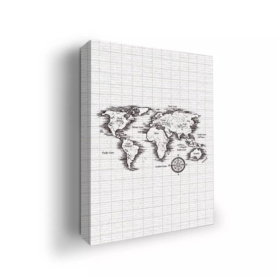 Sketched World Map Wall Canvas