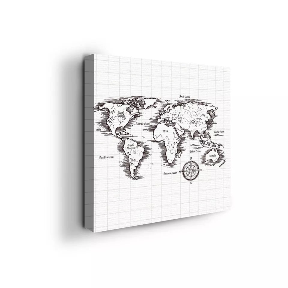 Sketched World Map Wall Canvas