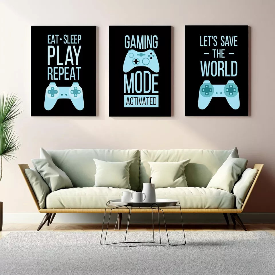 Eat Sleep Game Repeat Wall Canvas Set of 1