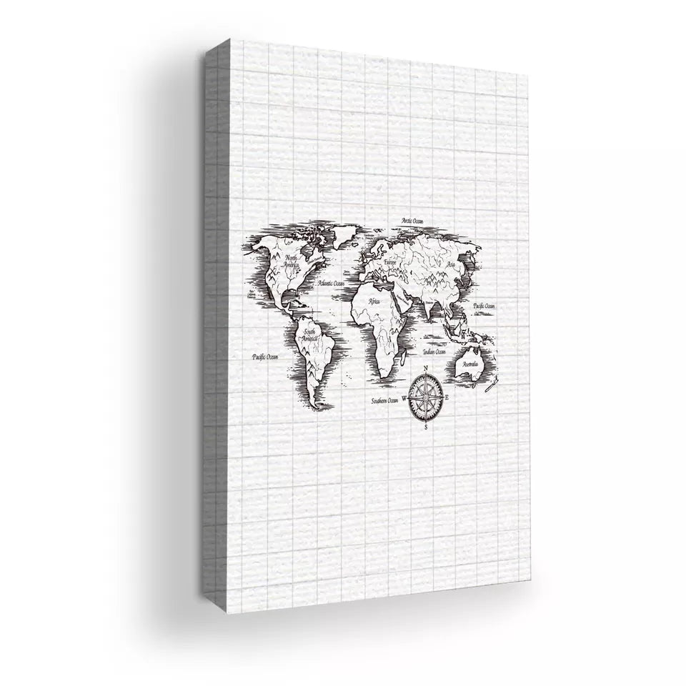 Sketched World Map Wall Canvas