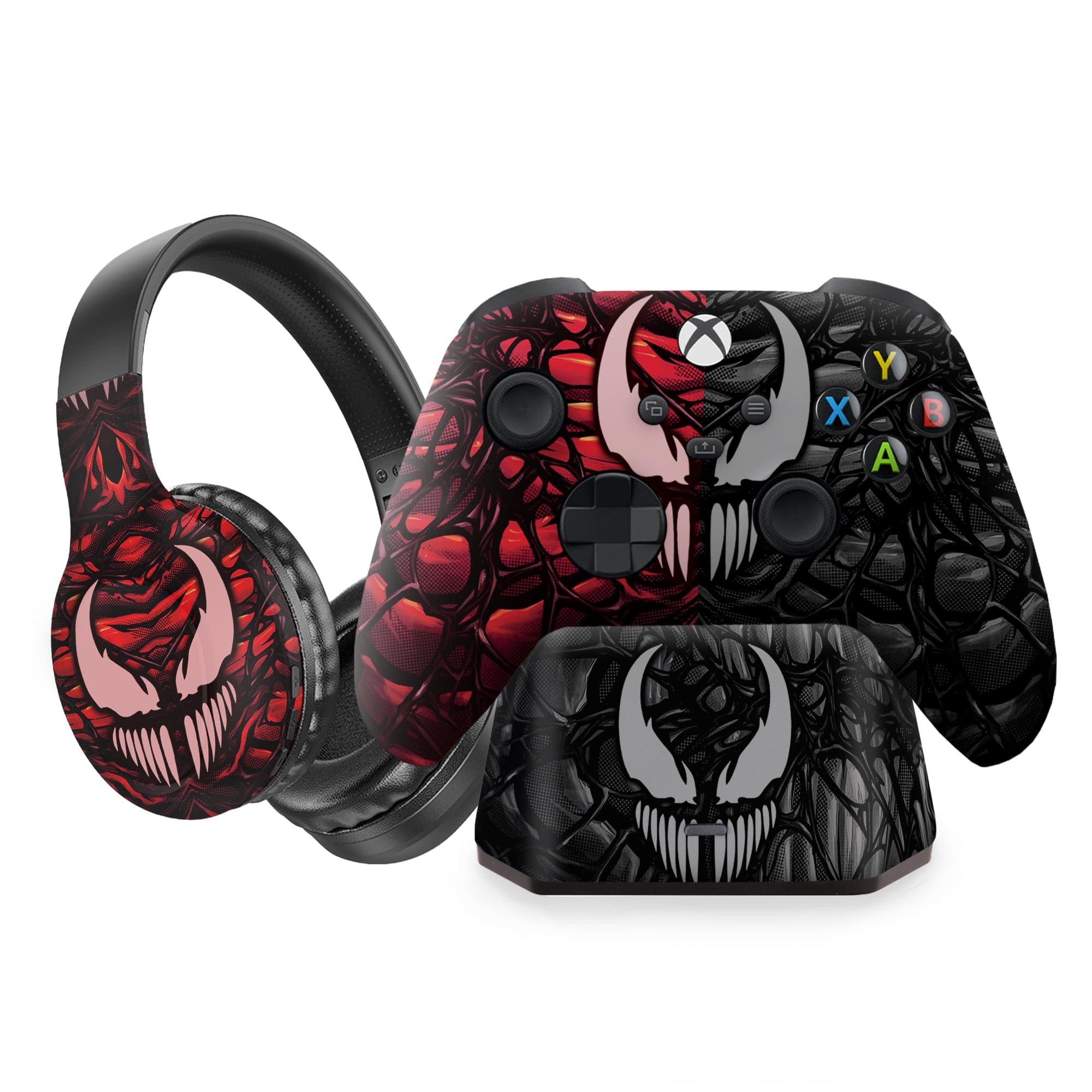 Venom Carnage inspired Xbox Series X Modded Controller with Charging Station & Headphone