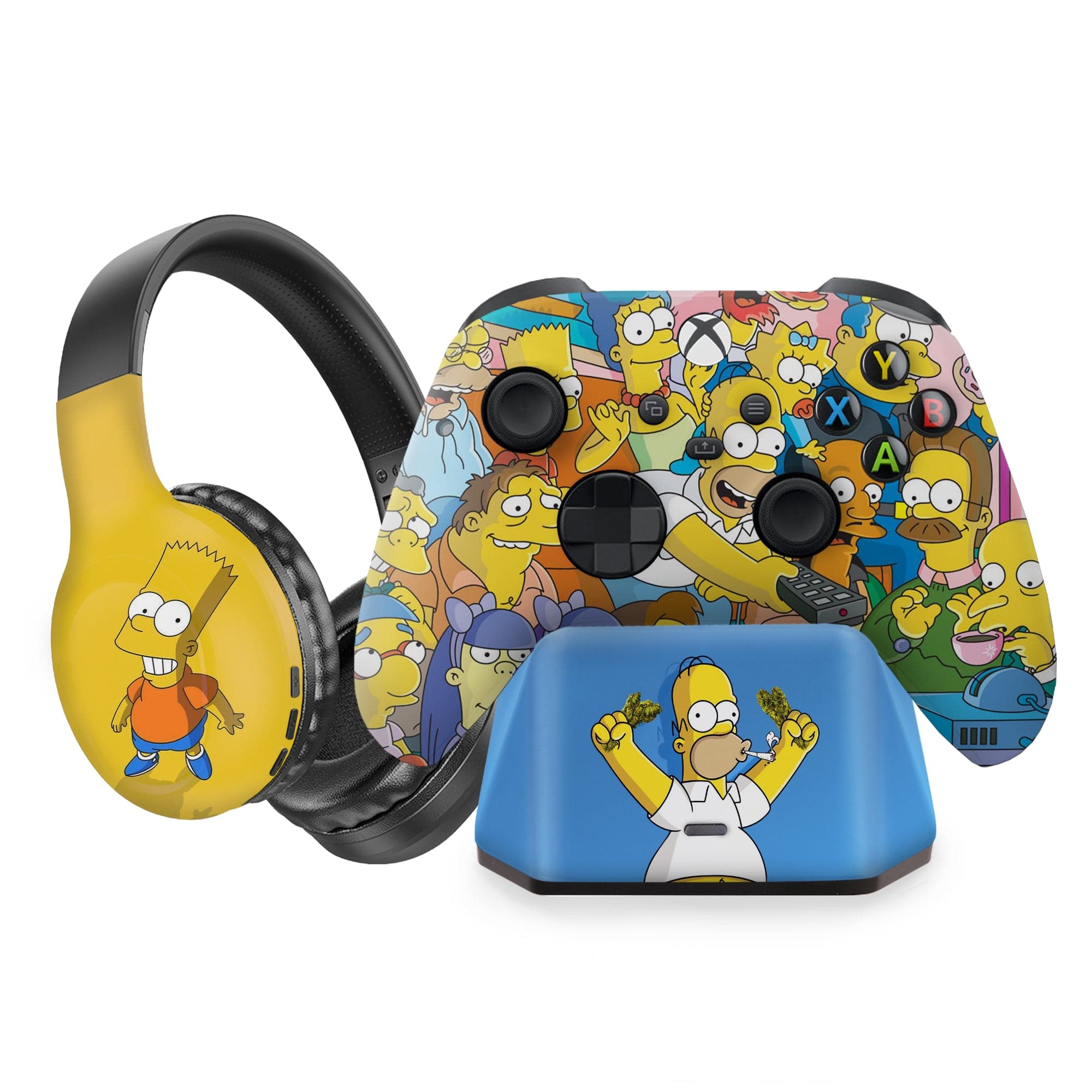 Simpsons inspired Xbox Series X Modded Controller with Charging Station & Headphone